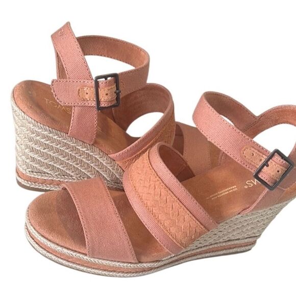Toms Madelyn Sandy Beige Canvas Braided Espadrille Wedge Sandals Size 7 - Picture 8 of 13